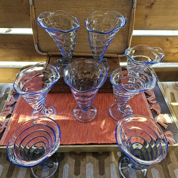 Vintage Bormioli Rocco Fortuna Blue Twist Ice Cream Sundae Glasses - Picture 3 of 5